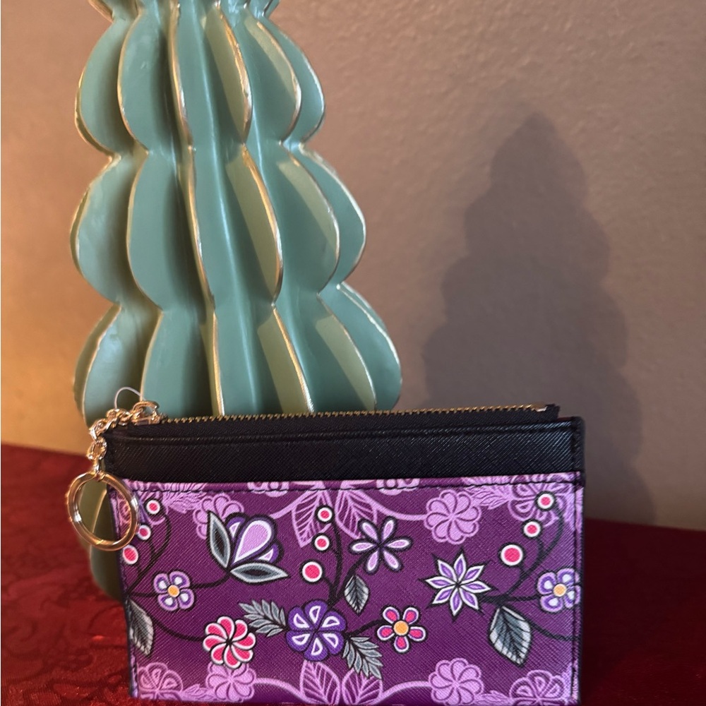 Floral Purple and Black Zippered Pouch